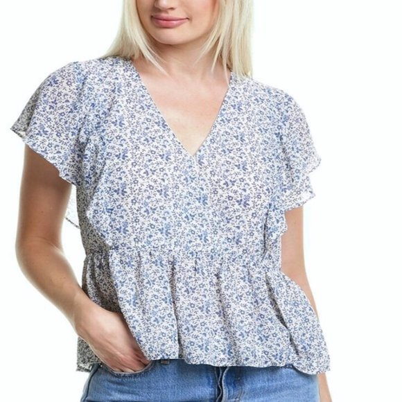 Madewell Tops - Madewell Ruffle Sleeve Georgette Peplum Top Floral Vintage Parchment XXS NWT